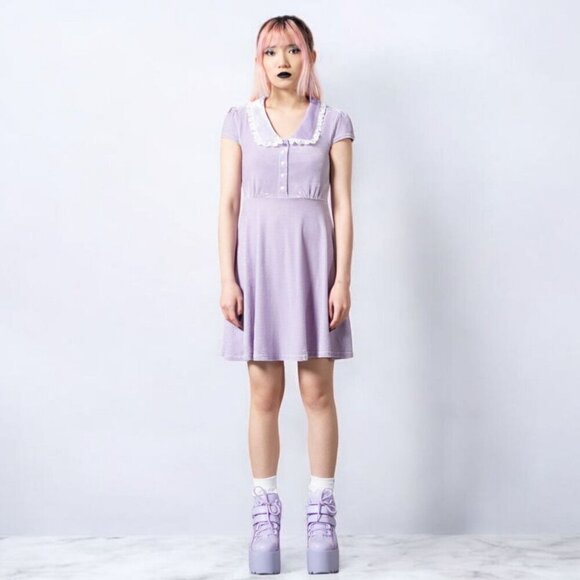 Killstar ✦ Every Mourning Lilac Velvet Dress ✦ Lace Collar Gothic Mini S NWT - Picture 7 of 11